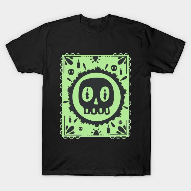 Black Skulls -Dia De Los Muertos - Light Green - Papel Picado T-Shirt by Scriptnbones